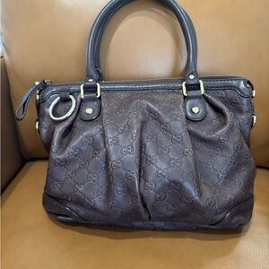 Gucci Dark Brown GG Embossed Leather Shoulder Bag